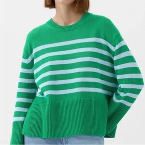GAP Green and White Striped Crewneck Sweater